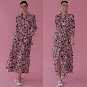 Guadalupe Luciana Tiger Dress Pink Long‎ Sleeve Button Down Maxi